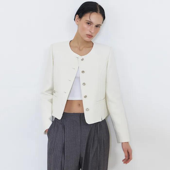 Slit Stitch Tweed Jacket, Ivory
