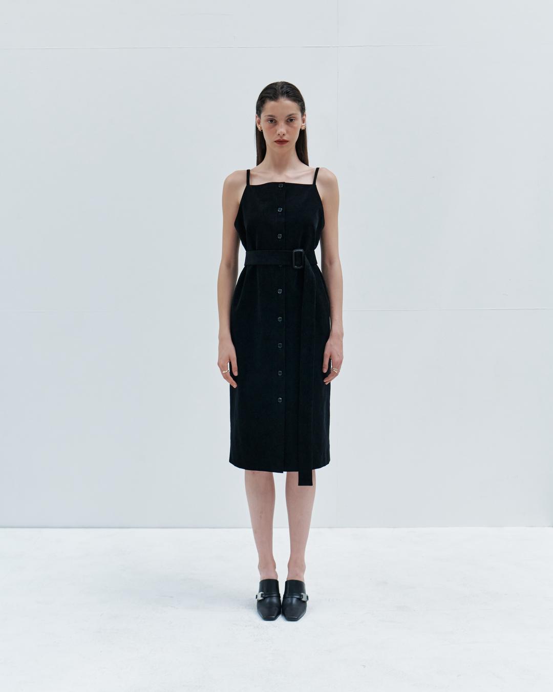 Black corduroy midi dress