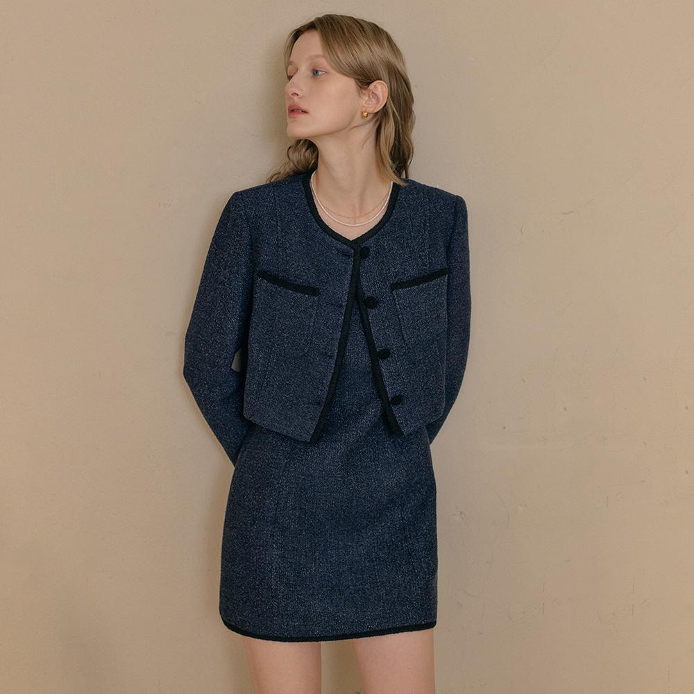 [굿바이세일][S : 1/31 예약배송] 네이비 미나 콤비 트위드 자켓 / NAVY MINA COMBI TWEED JACKET