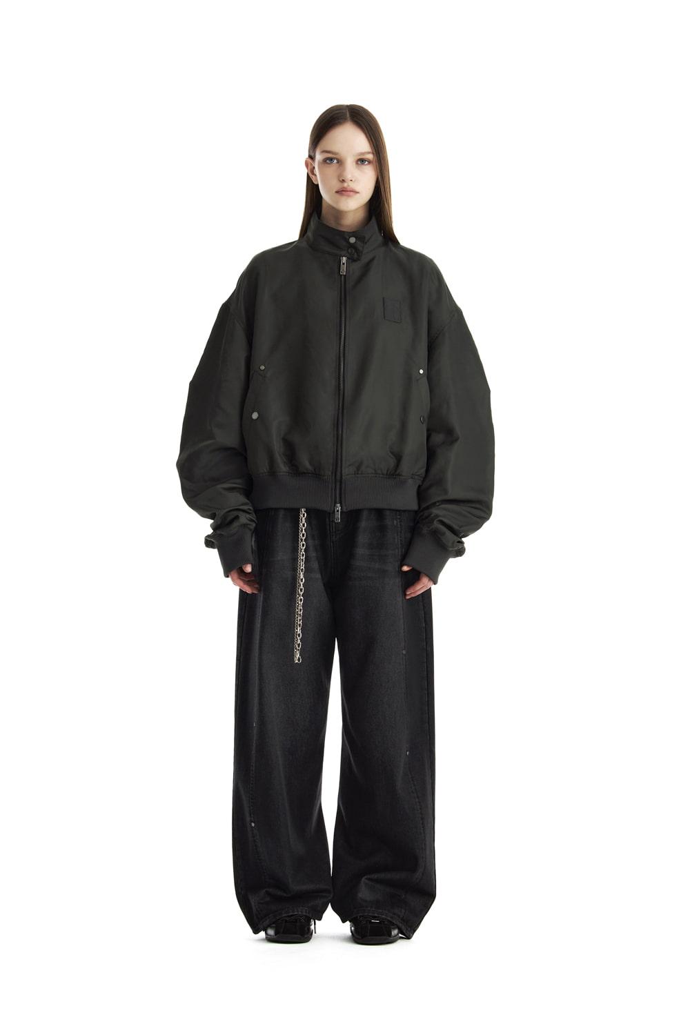 Nylon Tuck Blouson Set-Up Jumper [ Charcoal ]