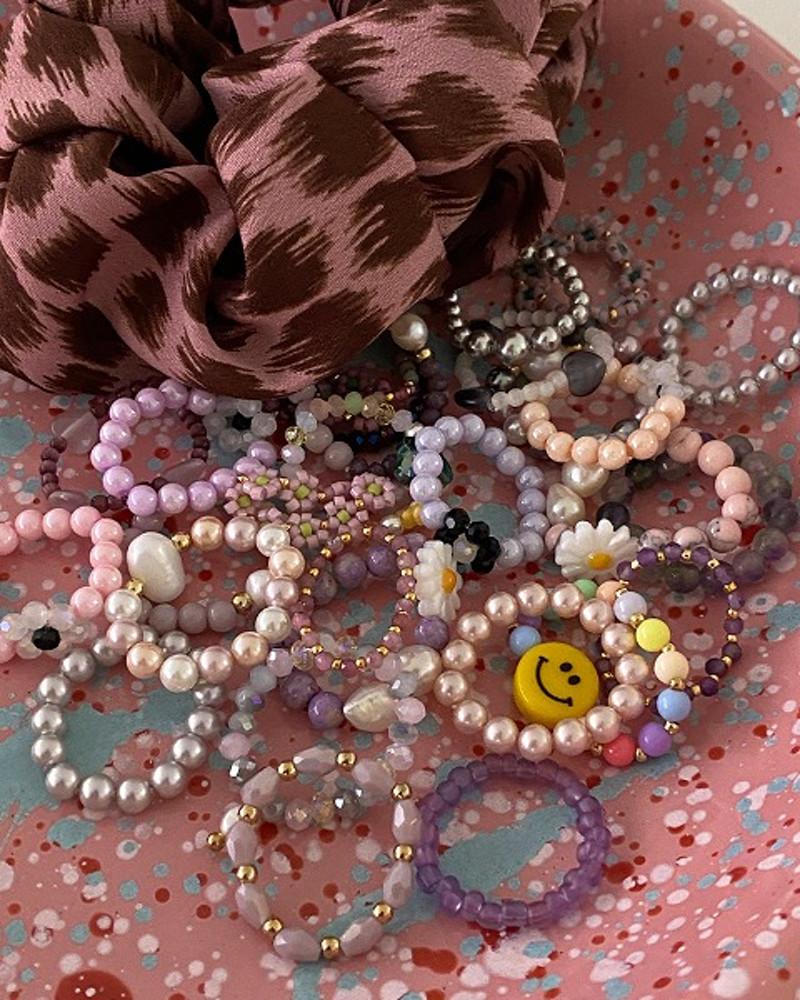 비즈 & 진주 자개 크리스탈 홀로그램 플라스틱 민자 레이어드 우정링 Ver 2