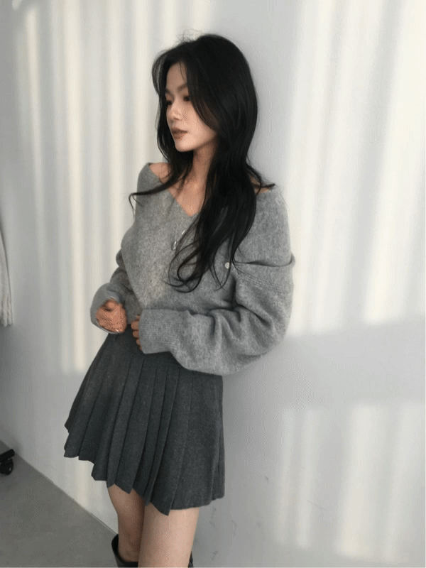 [추천] Cross short knit (Ivory, gray)