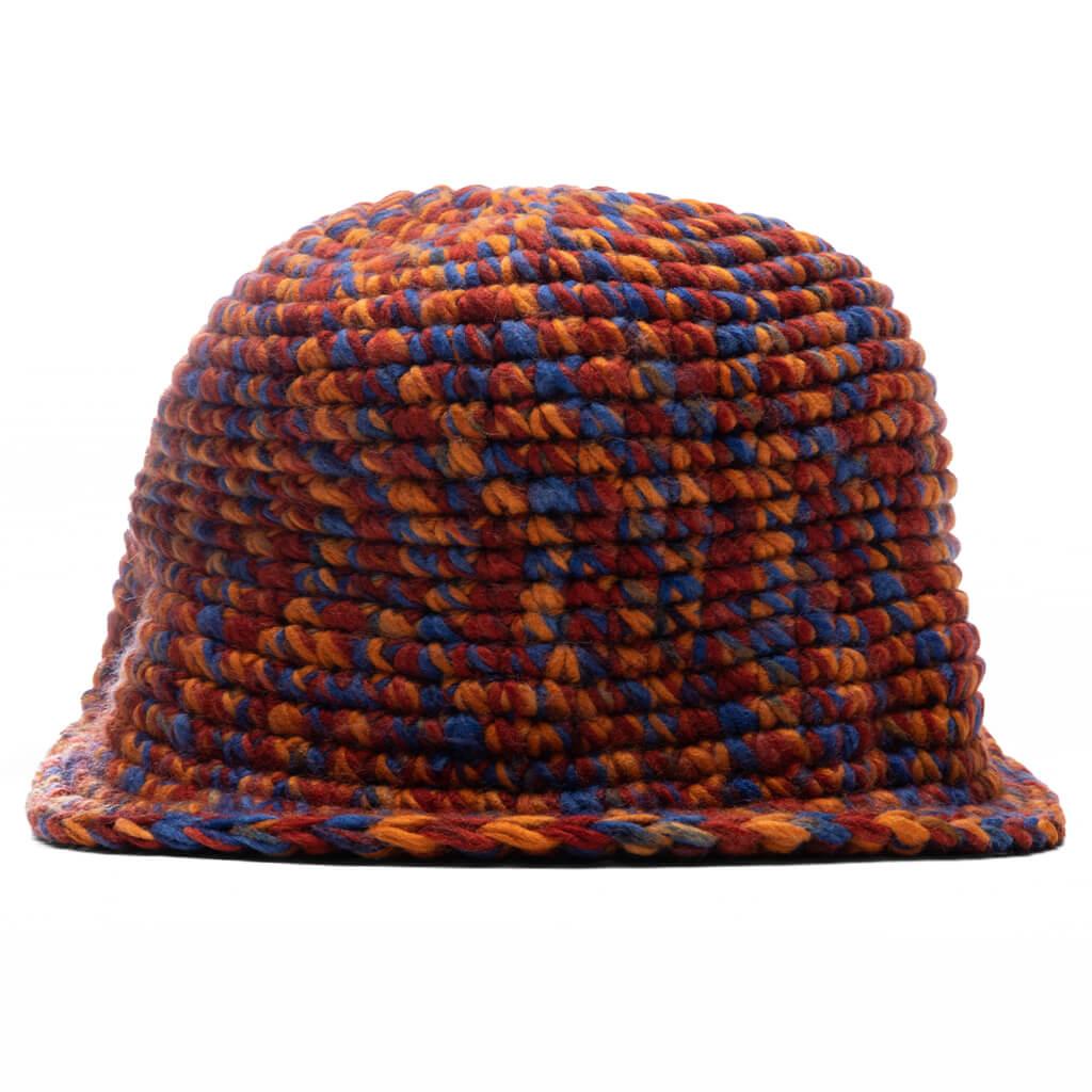 Melange Yarn Knit Bucket Hat - Orange - Orange / O/S