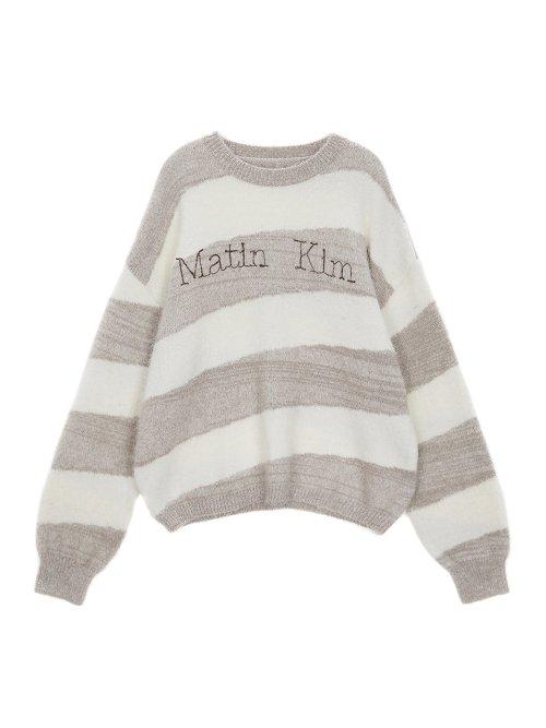 STRIPE SNOWBALL KNIT PULLOVER IN BEIGE