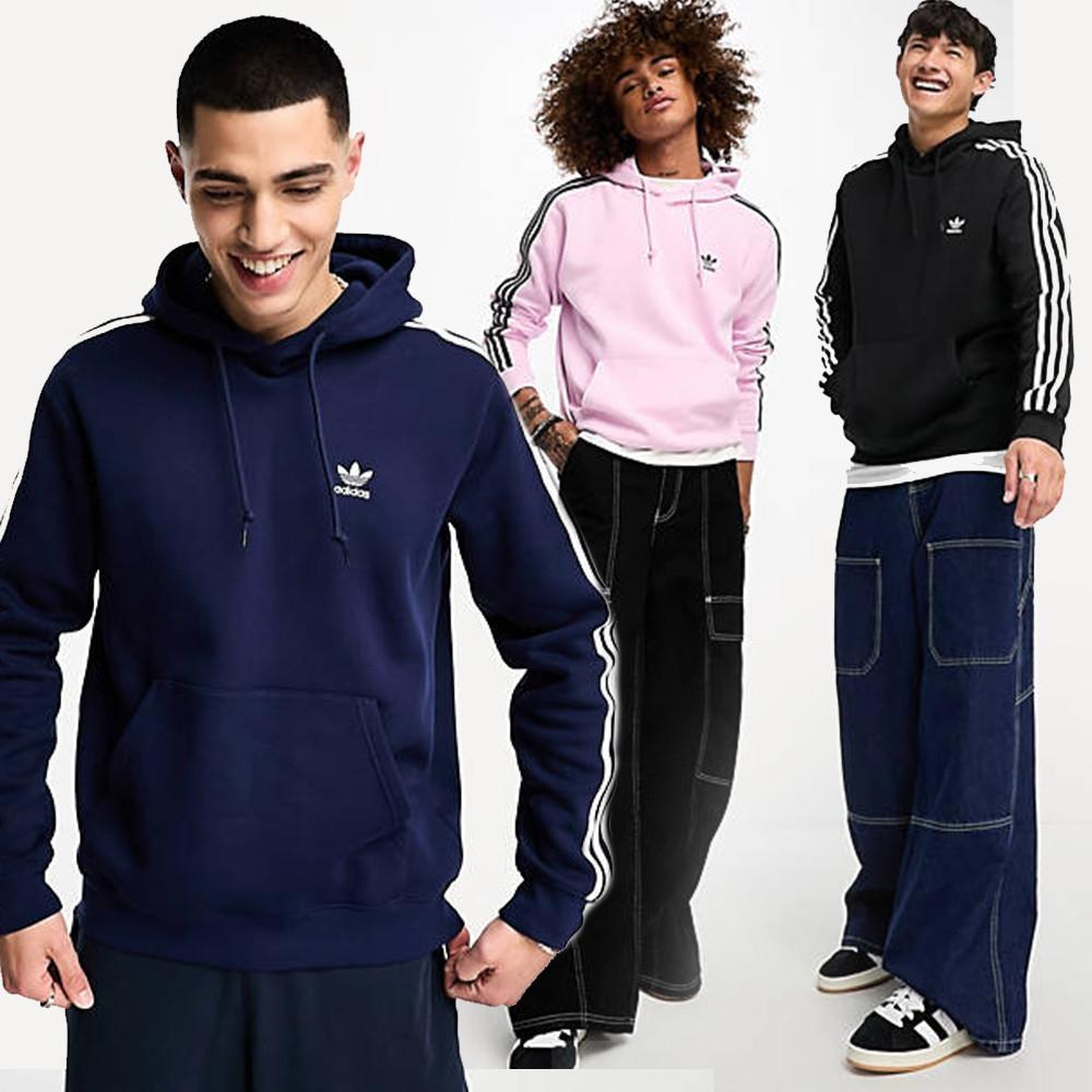 아디다스 오리지날 스트라이프 후드티 블랙 다크블루 핑크