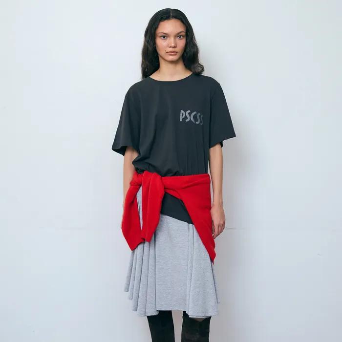 [1/12 예약배송][4차] 플레어 패널 미디 스커트_멜란지 그레이