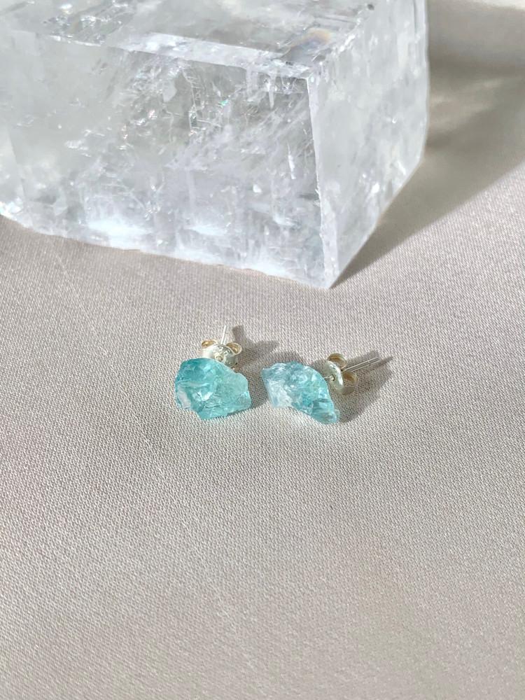 실버925 블루 아파타이트 러프 원석 귀걸이