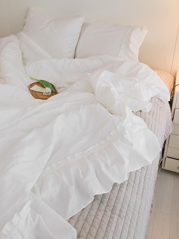 리본 고밀도 중간두께 간절기 차렵침구 - 화이트