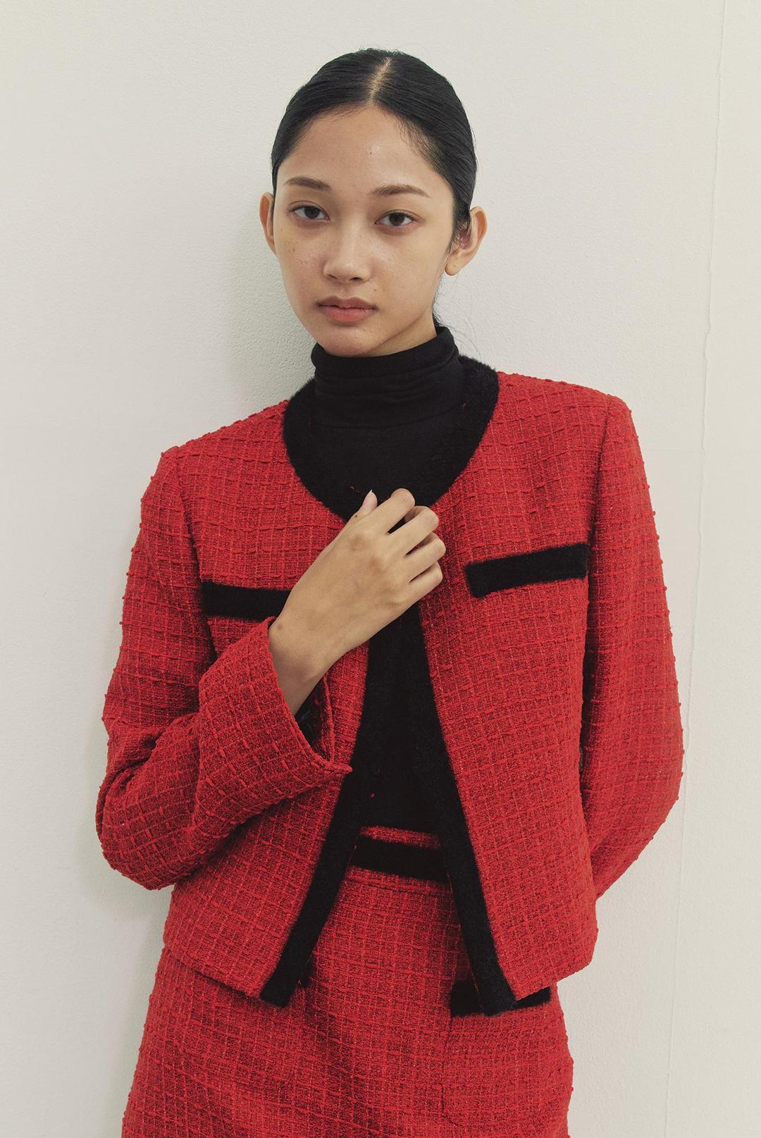 TWEED ANGORA POINT JACKET RED MBDFJK005RD