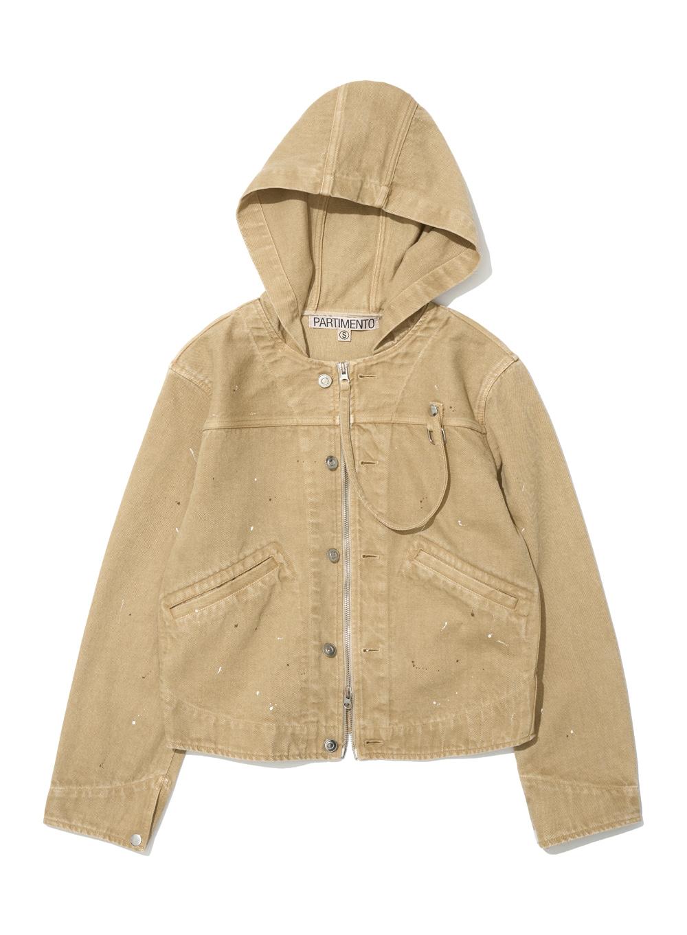 [WOMEN] WASHED HOODED TRUCKER JACKET_BEIGE