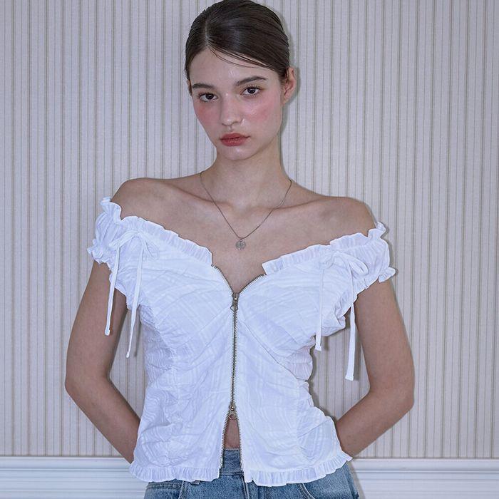 Two-way Frill Ribbon Sleeveless [White]