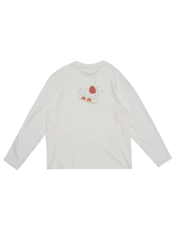 Strawberry Cake Print Long-Sleeve T-Shirt【s0000014529】