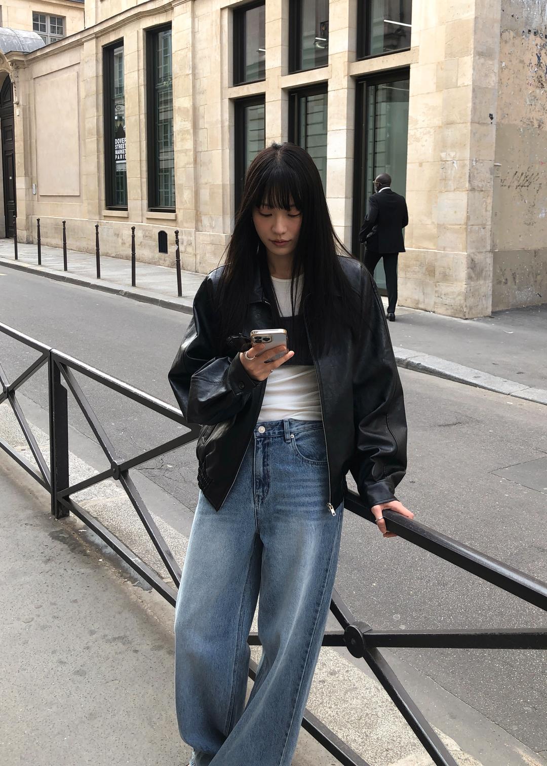 레더 블루종 자켓 (black)