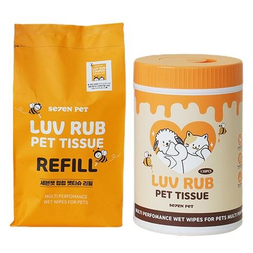 세븐펫 반려동물 럽럽 물티슈 본품 130p + 리필 130p 세트 - 위생/미용용품 | 쿠팡