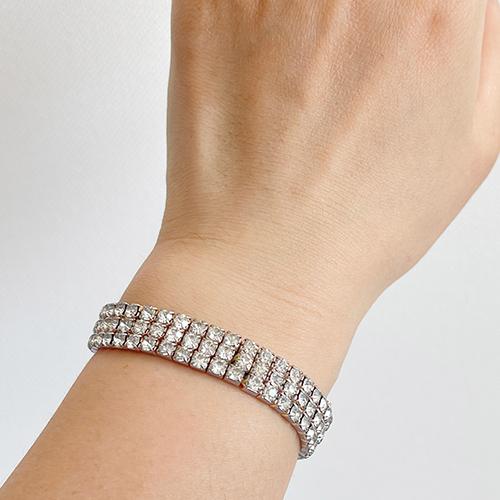 1960년대 클리어 라인스톤 트리플 스트랜드 스트레치 브레이슬릿