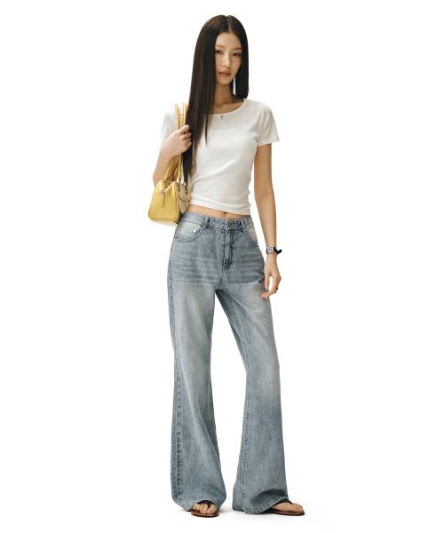 [린넨라이크]Linen Like Semi Flared Jeans DCWPT027LIGHTBLUE
