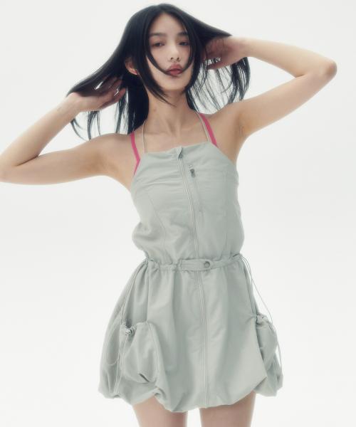 러닝하이(RUNNINGHIGH)  슬리브리스 벌룬 미니 드레스 [라이트 그레이] - 사이즈 & 후기 | 무신사