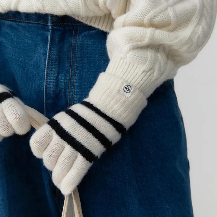 stripe knit gloves - ivory