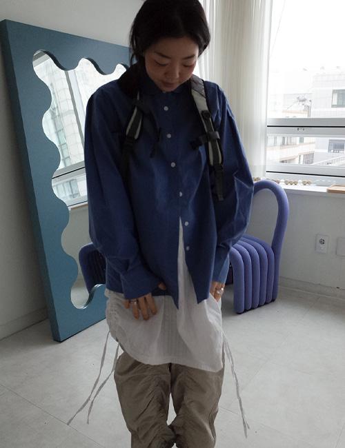 Spring shirring cotton shirt (blue)