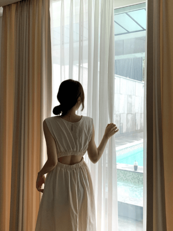 *단독할인*케이크 쿨링 바스락코튼 반전 뒷트임 밴딩 롱 원피스 2color