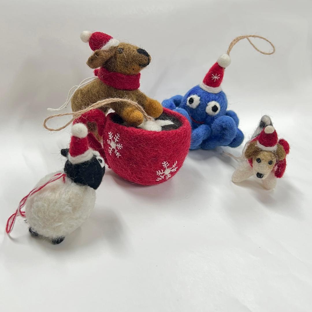 [스모어웨이브] 양모 펠트 동물 키링 (강아지, 양, 산타 강아지)