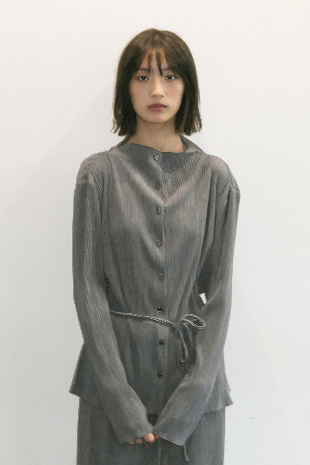 [3rd-order] Jane Mock-neck Pleats Cardigan (Grey)