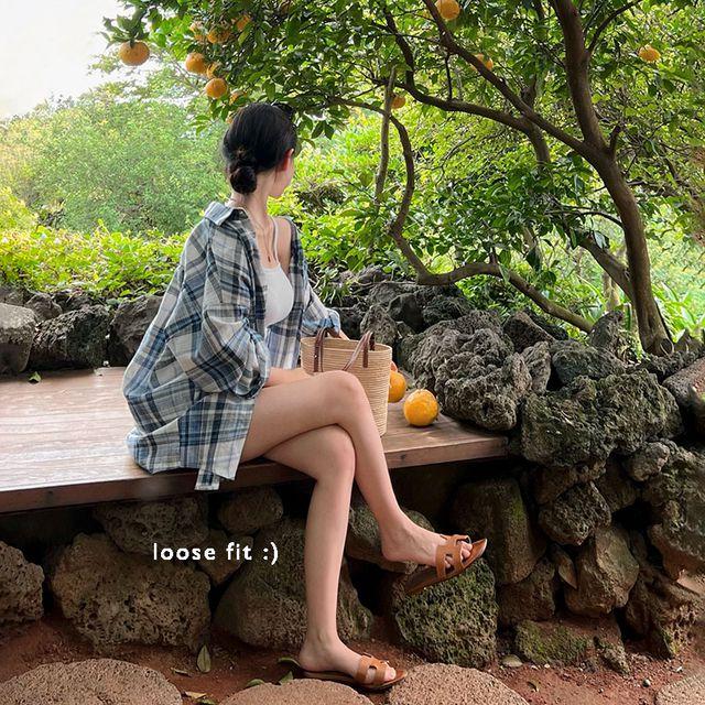 [린넨50%/여름용]수수 체크 오버핏 남방&셔츠 bs1139