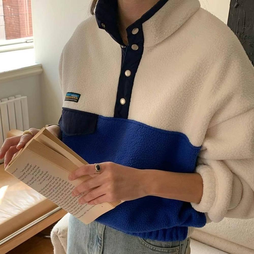 [베이지 당일출고]아잉 areing 배색 양털 뽀글이 후리스 아노락 맨투맨 (3color)