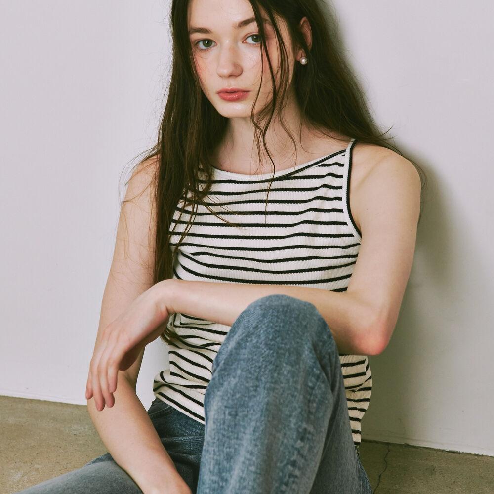 BOATNECK SLEEVELESS BLACK STRIPE