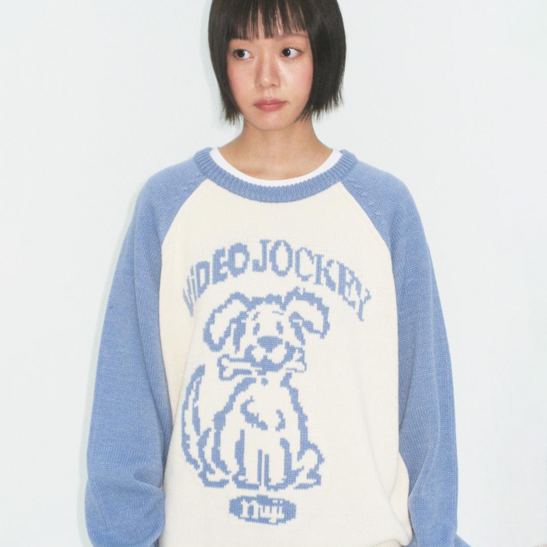 POOCH RAGLAN KNIT SWEATER [SKY BLUE]