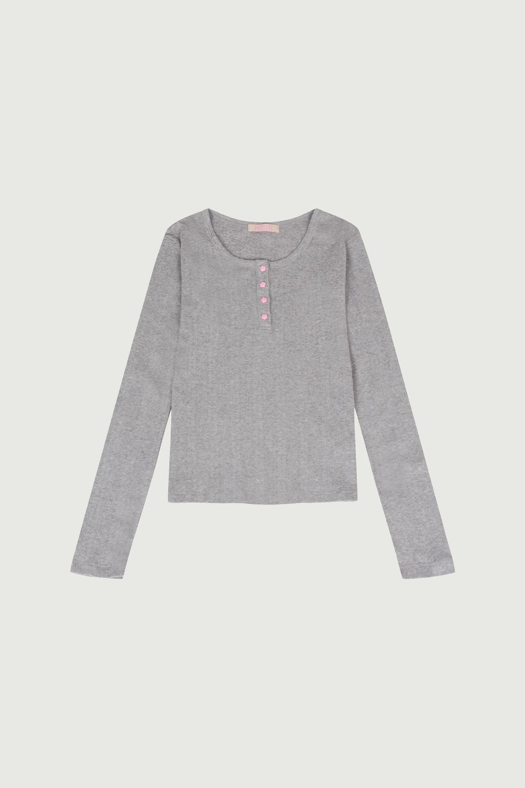 Rose Pink Button T-shirt (melange grey)