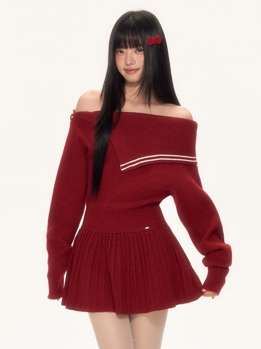 Weekendhub Cozy Sailor Off-Shoulder Knit Dress
