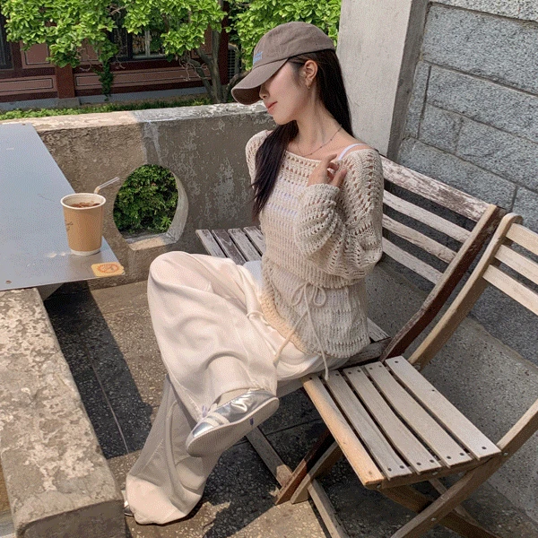[1+1][숏,미들,롱] 스탠드 스트링 썸머 절개 와이드 팬츠