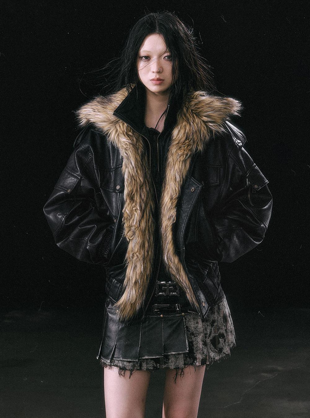 Fur Collar Leather Detachable Jacket