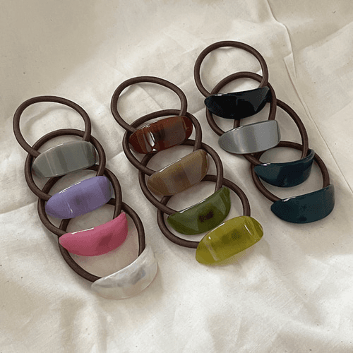 프랑스 컬러 반달 타원 심플 머리끈