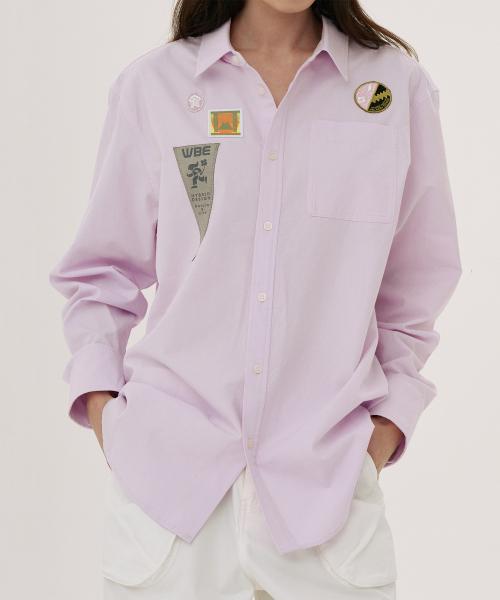 Patched Oversized Cotton Shirts Pale Pink