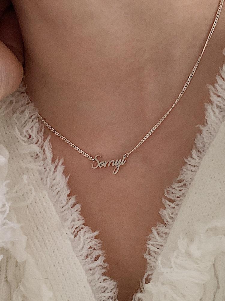 웨브 925실버 레터링 이니셜 컷팅 각인 목걸이-무광