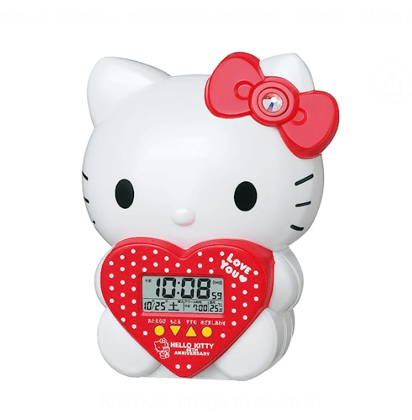 세이코 헬로 키티 40주년 기념 한정판 3D 캐릭터 알람 화이트 펄 탁상시계 JF377A