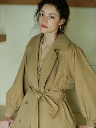 shirring-sleeve hooded trench coat_4COLORS