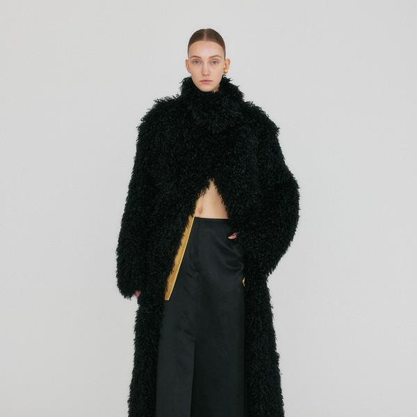 ZUFFIEA Fluffy Funnel Neck Coat - Black