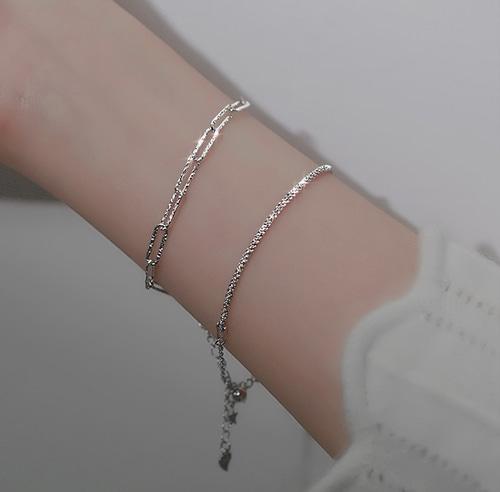 델리아 [당일 출고][925 Silver][1+1] 델리아 체인 매듭 실버 팔찌 세트 2개 행운 데일리 커플 우정 선물 우아한 화려한 주얼리