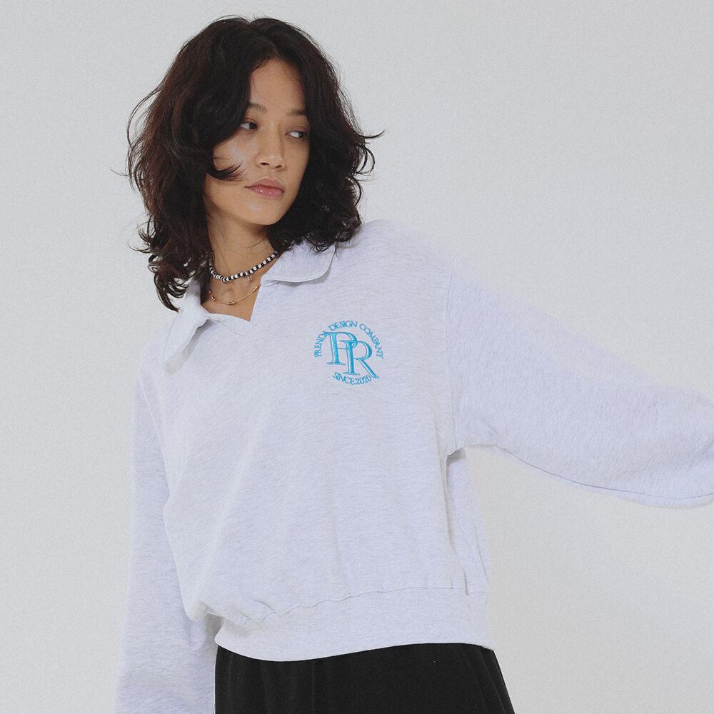 MAIN LOGO CROP COLLARED SWEATSHIRT HEATHER GRAY