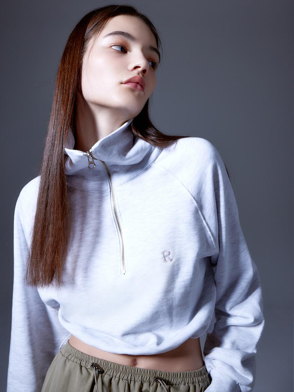 Crop half zipup White Oat