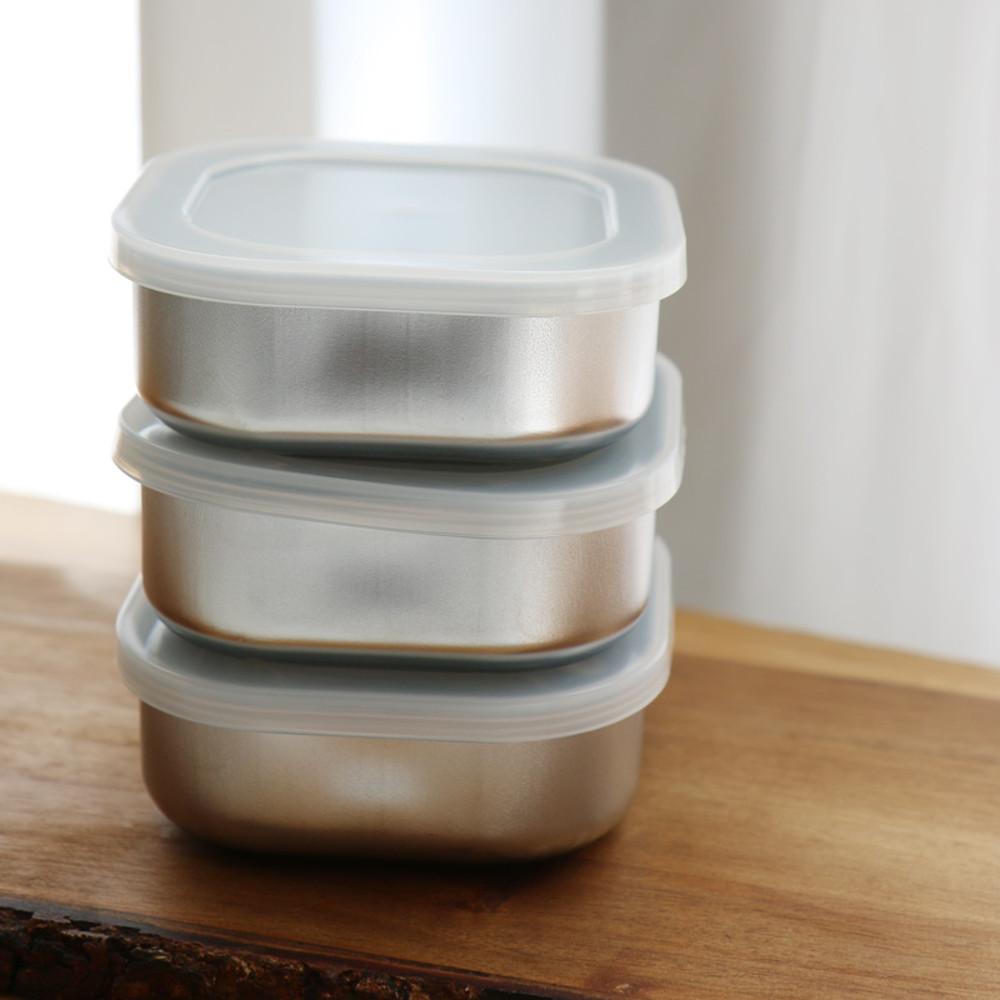 스텐 반찬통 밀폐용기 뚜껑 냉장고 정리 찬통 간편 도시락 일본 에코 소분 용기 정사각