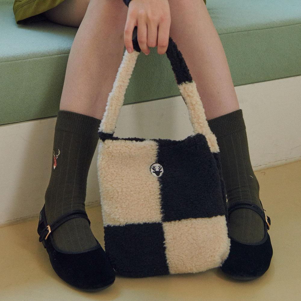 Checkerboard fur bag_ black