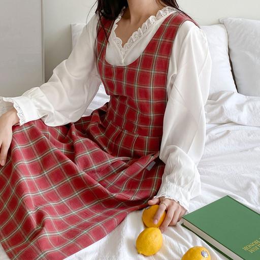 📌이니셜자수각인🧵 메리앤 체크 원피스앞치마 2col