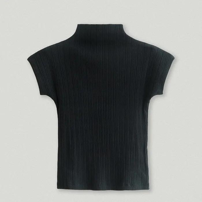 (5차_6/19예약배송)half neck pleats reglan t-shirt_black