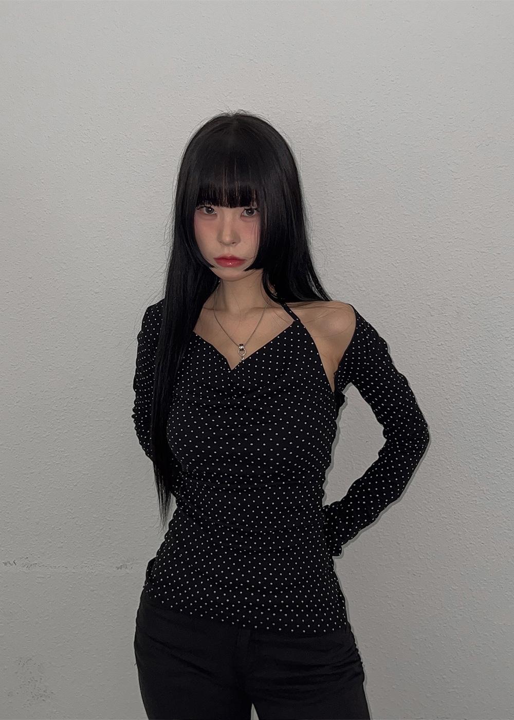 [주문폭주❤️‍🔥/당일배송🚀] MIEVE DRAFF DOT HALTER SLEEVELESS BOLERO SET 3color / 미에브 드레이프 도트 홀터 나시 볼레로 세트