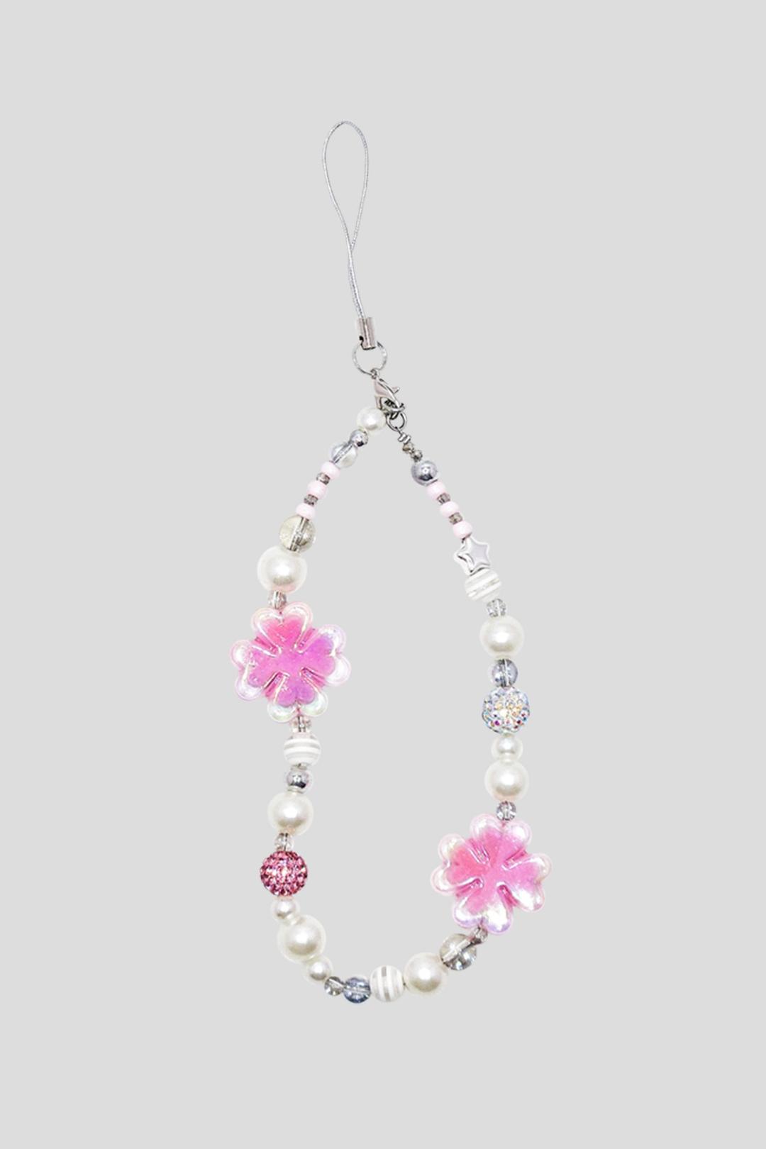 Y2K 핑크 클로버 큐빅 볼 폰스트랩