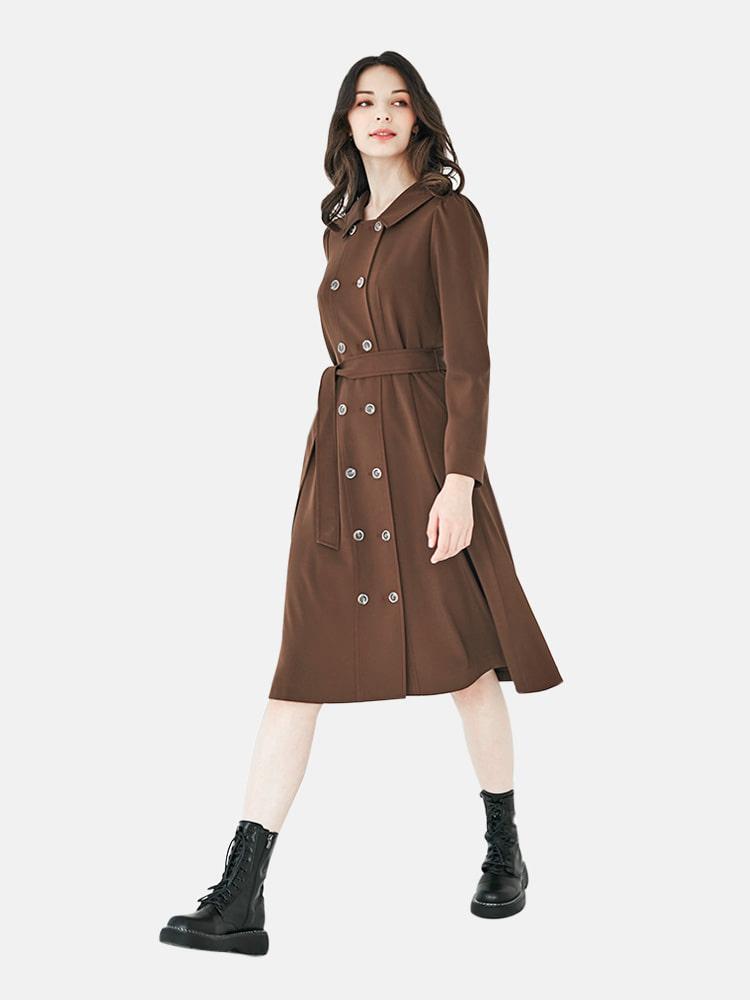 브라운 스트랩 더블버튼 원피스